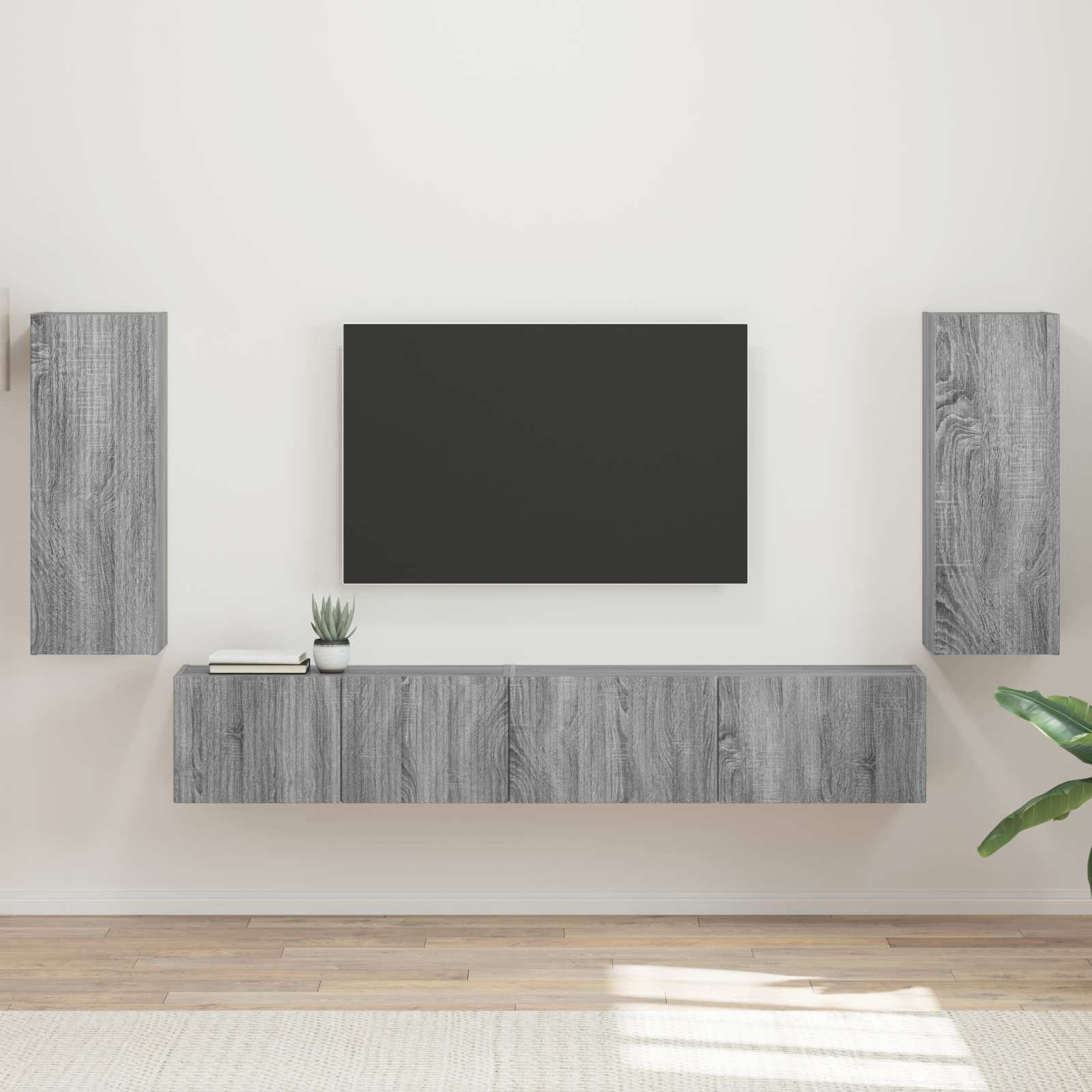Conjunto De Mueble De Tv 4 Pcs Madera De Ingeniería