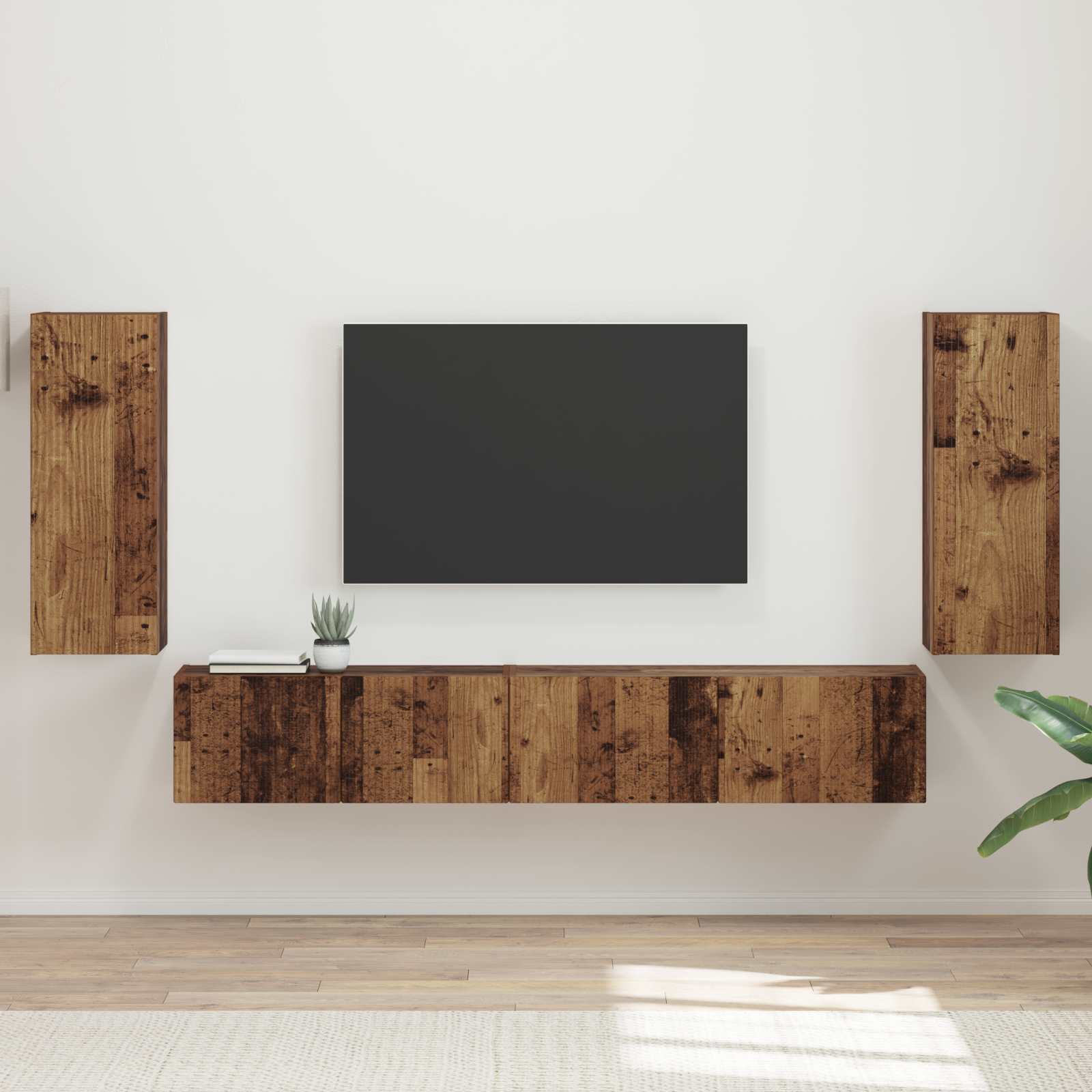 Conjunto De Mueble De Tv 4 Pcs Madera De Ingeniería