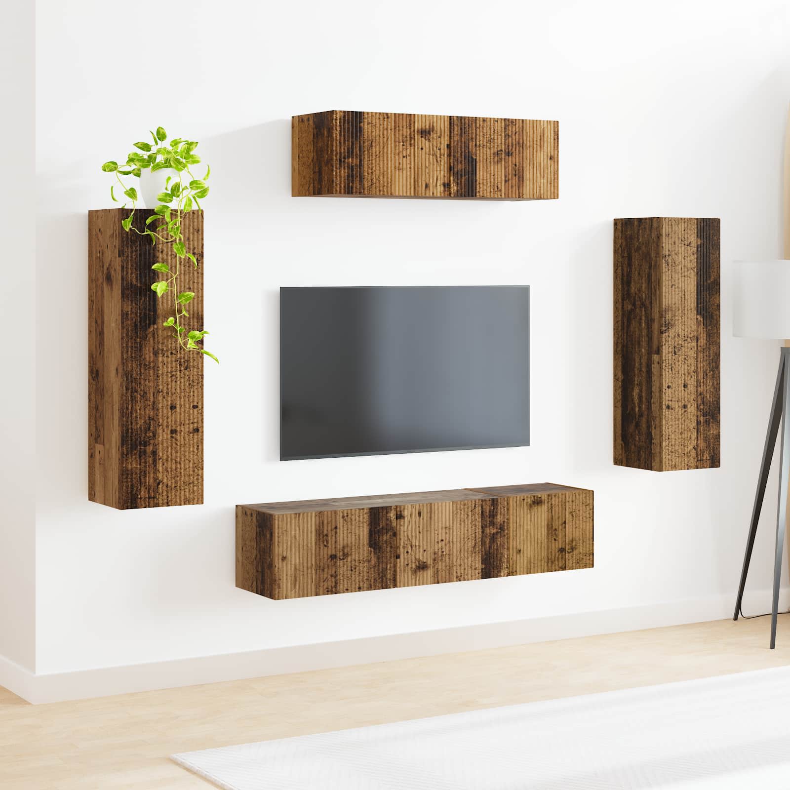 Mueble De Tv 5 Pcs Madera Vieja