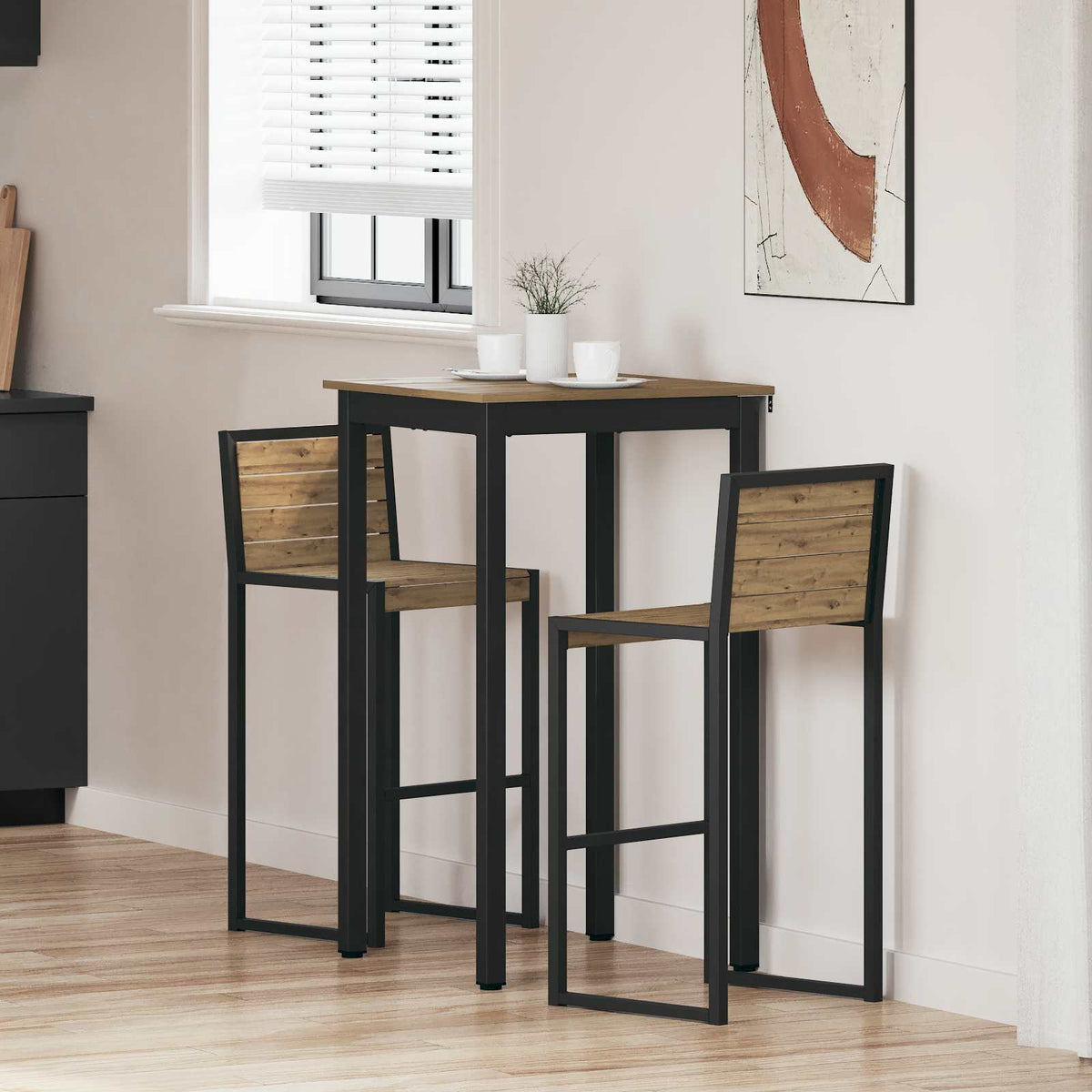 Mesa De Barra De Pie Madera De Ingeniería Cuadrado