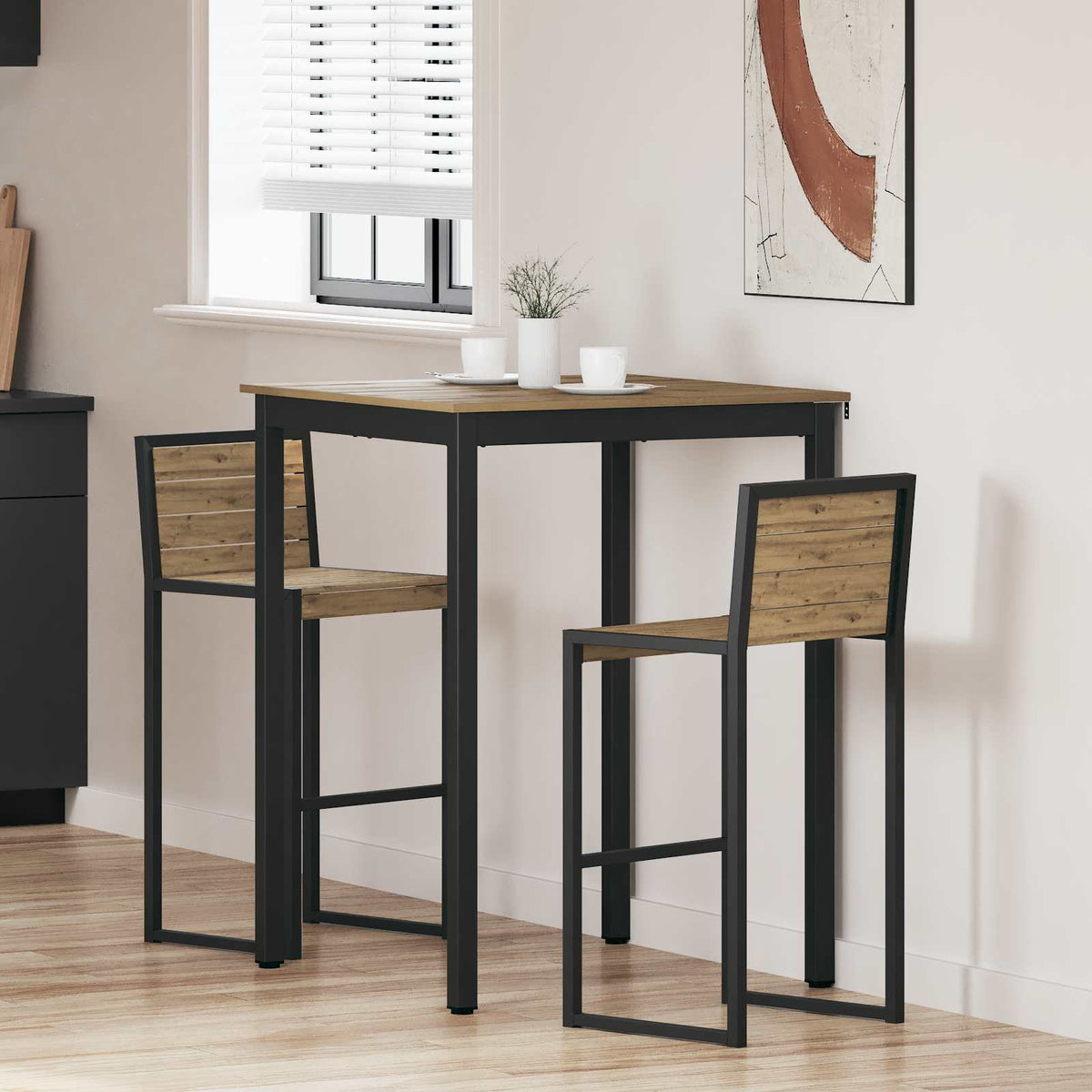 Mesa De Barra De Pie Madera De Ingeniería Cuadrado