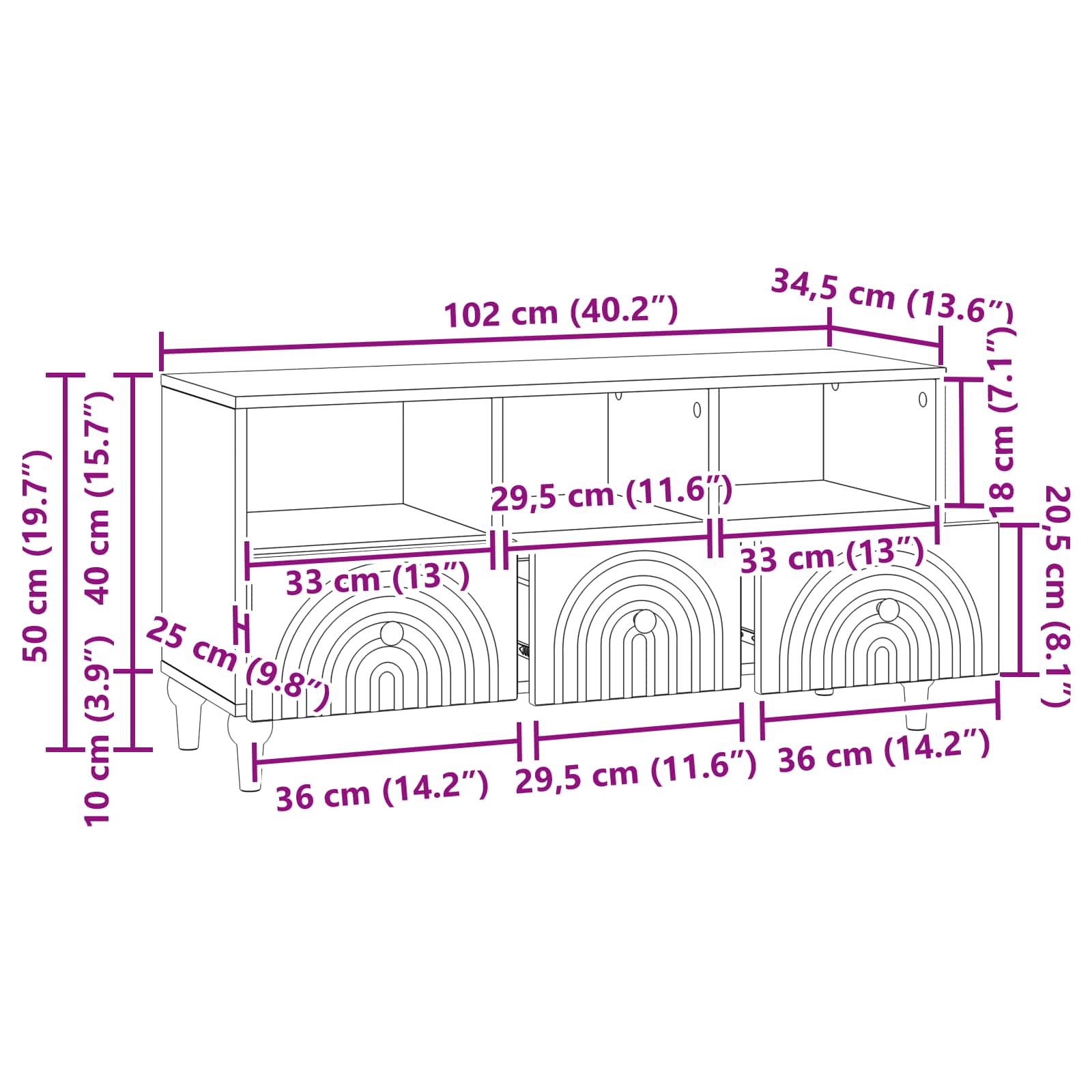 Mueble De Tv 102 X 34,5 X 50 Cm