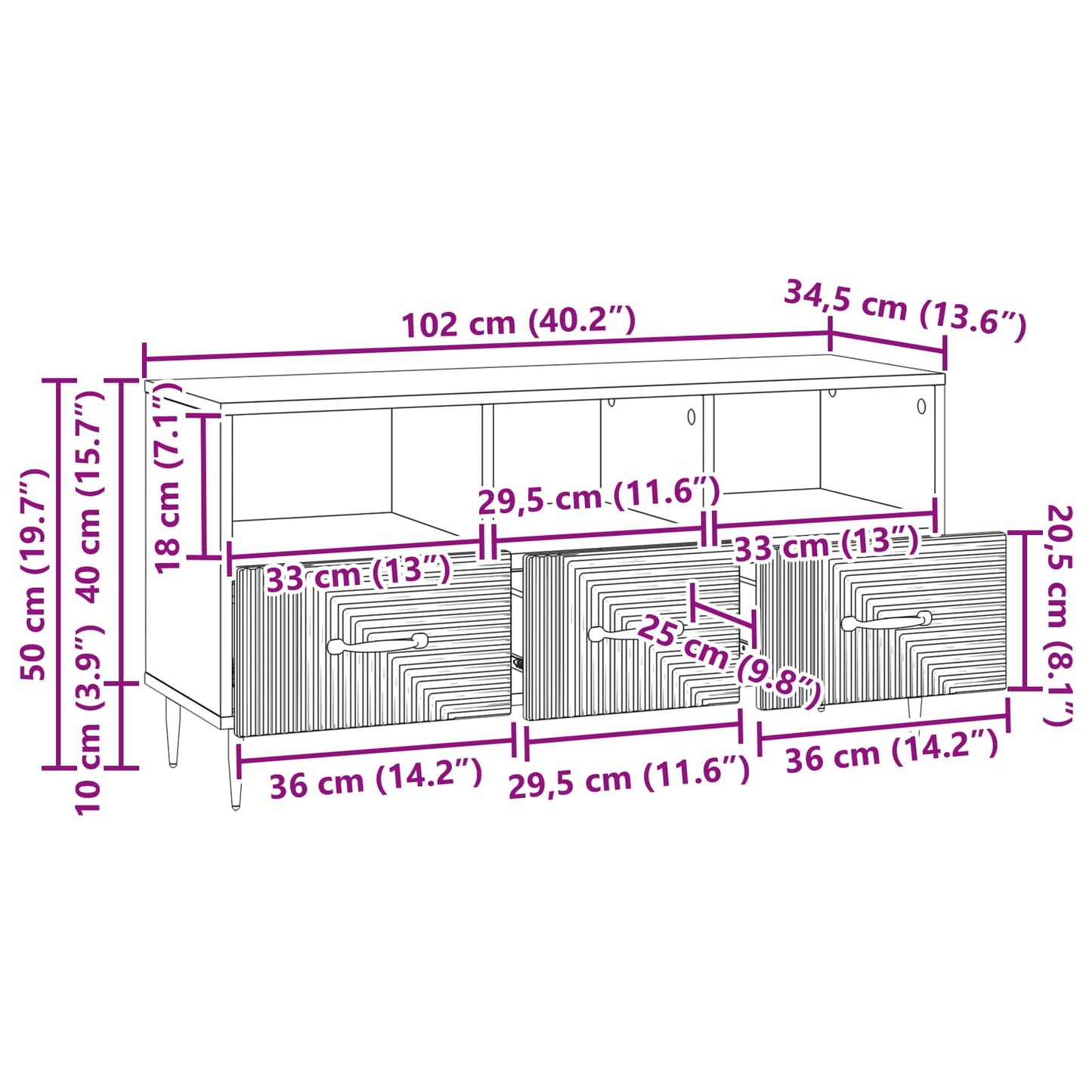 Mueble De Tv Con Cajón 102 X 34,5 X 50 Cm