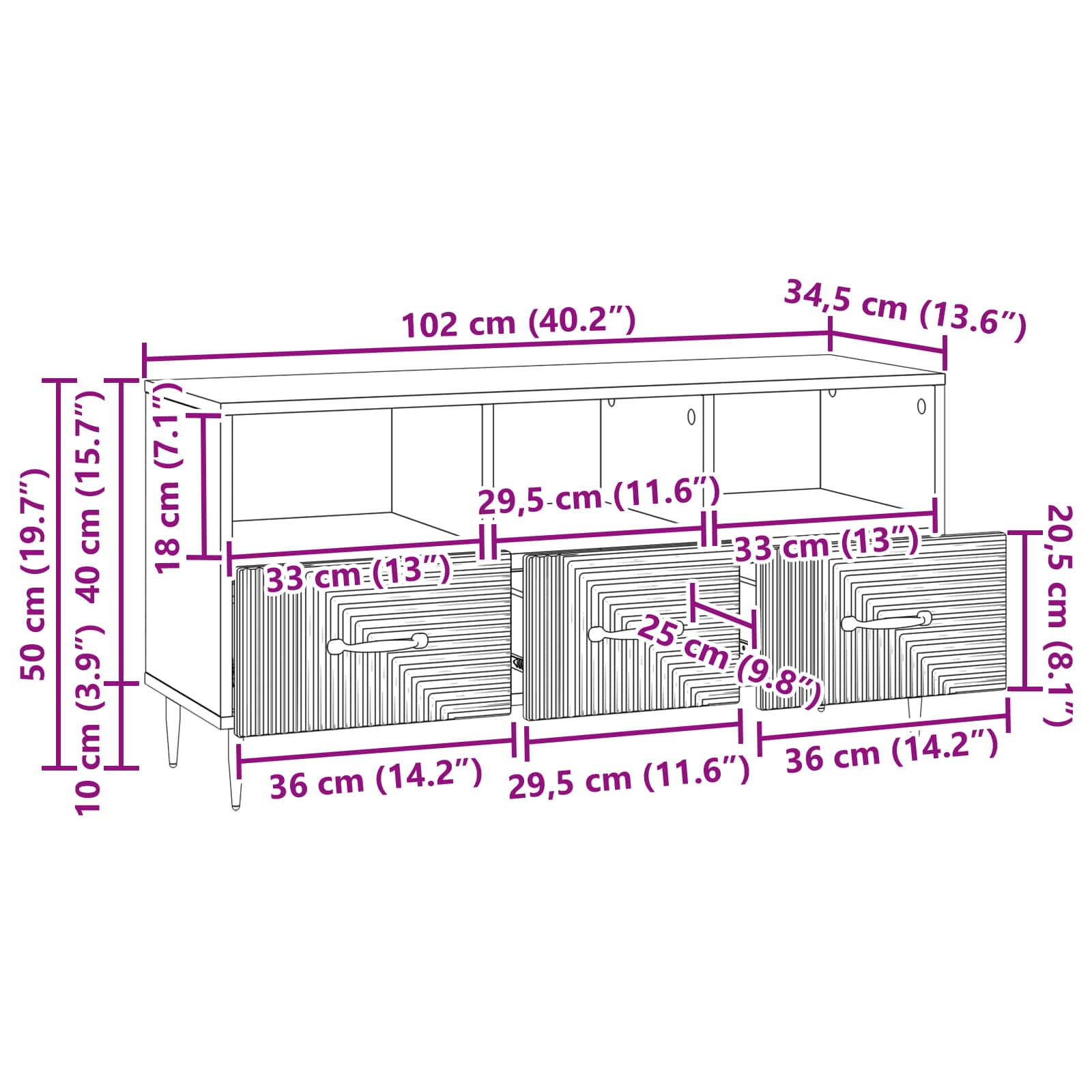 Mueble De Tv Con Cajón 102 X 34,5 X 50 Cm