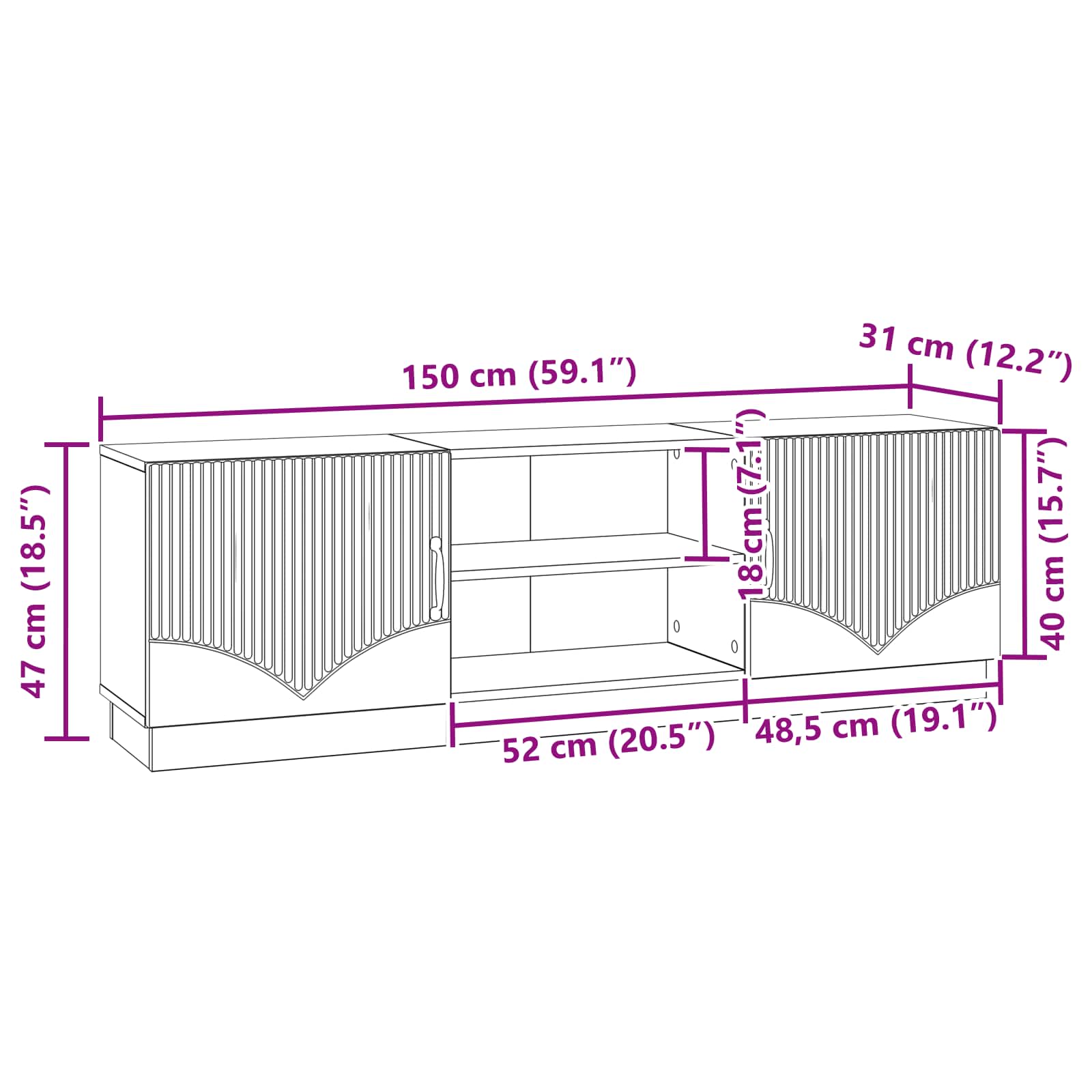 Mueble De Tv 150 X 31 X 47 Cm Madera De Ingeniería