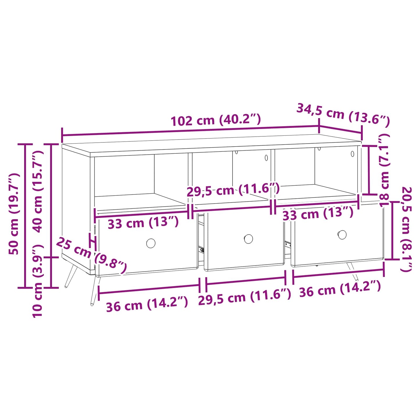 Mueble De Tv Con Cajón 102 X 34,5 X 50 Cm