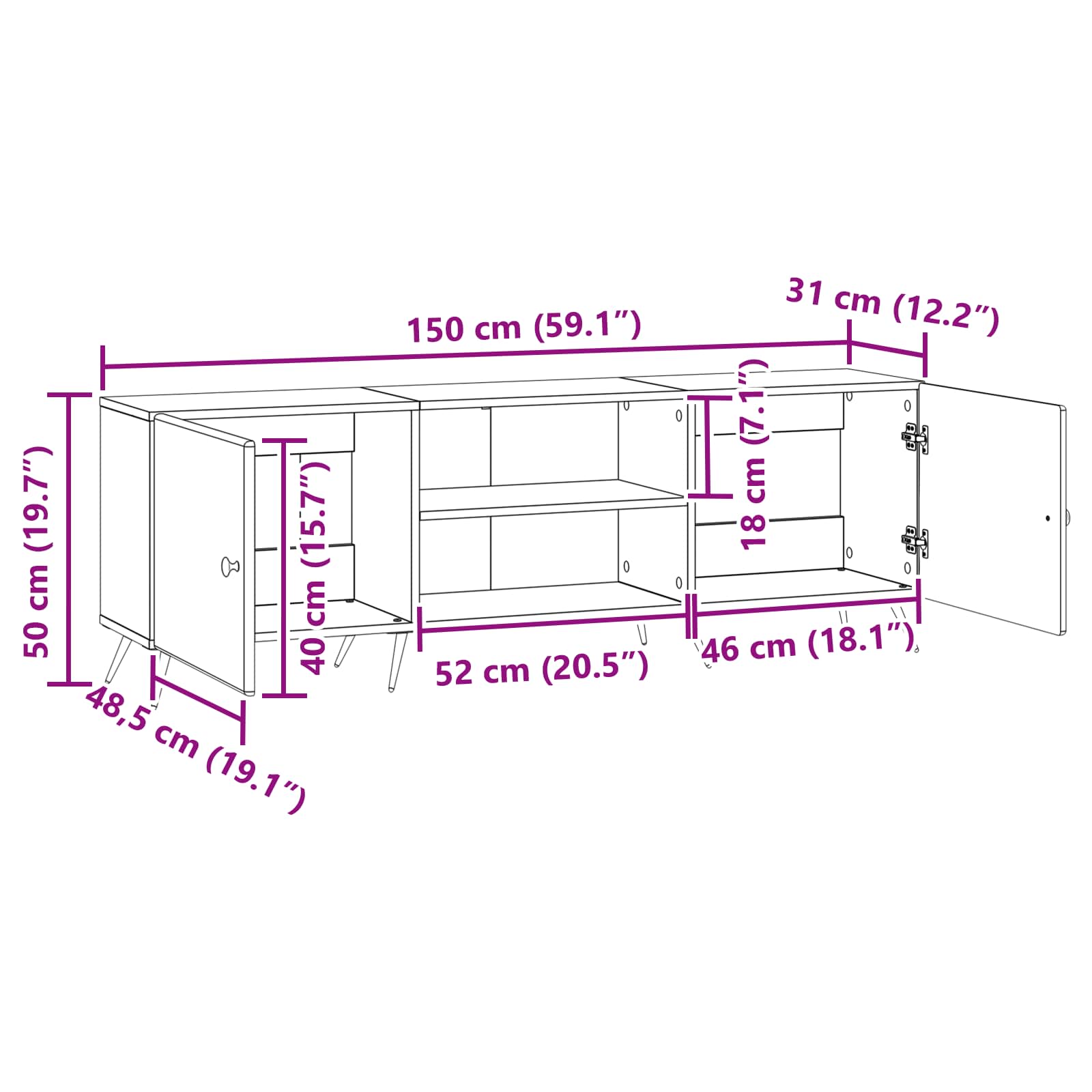 Mueble De Tv 150 X 31 X 50 Cm