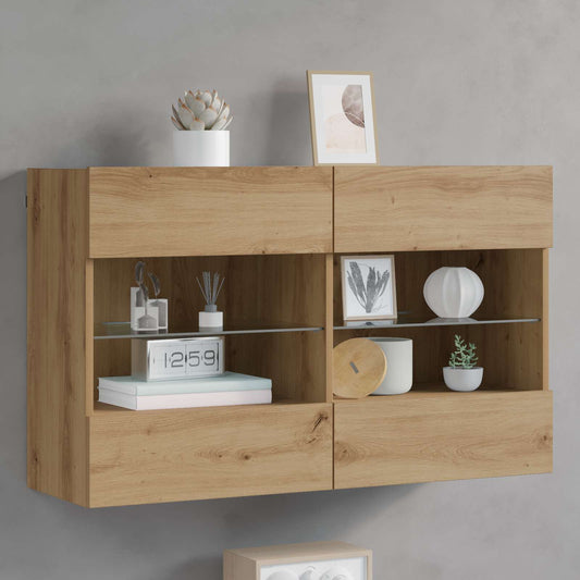 Mueble De Tv Montado En La Pared Con Led Roble Artesanal