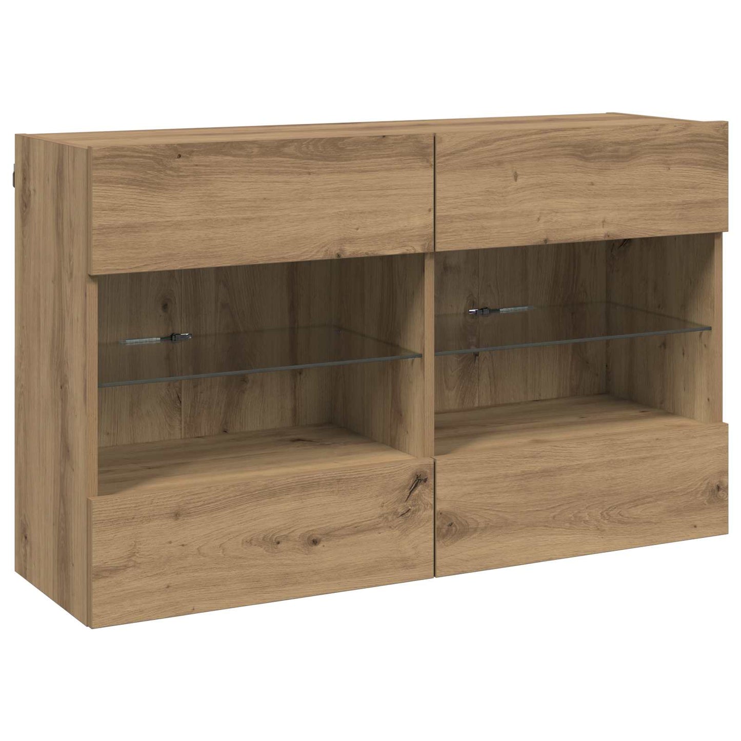 Mueble De Tv Montado En La Pared Con Led Roble Artesanal