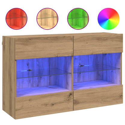 Mueble De Tv Montado En La Pared Con Led Roble Artesanal