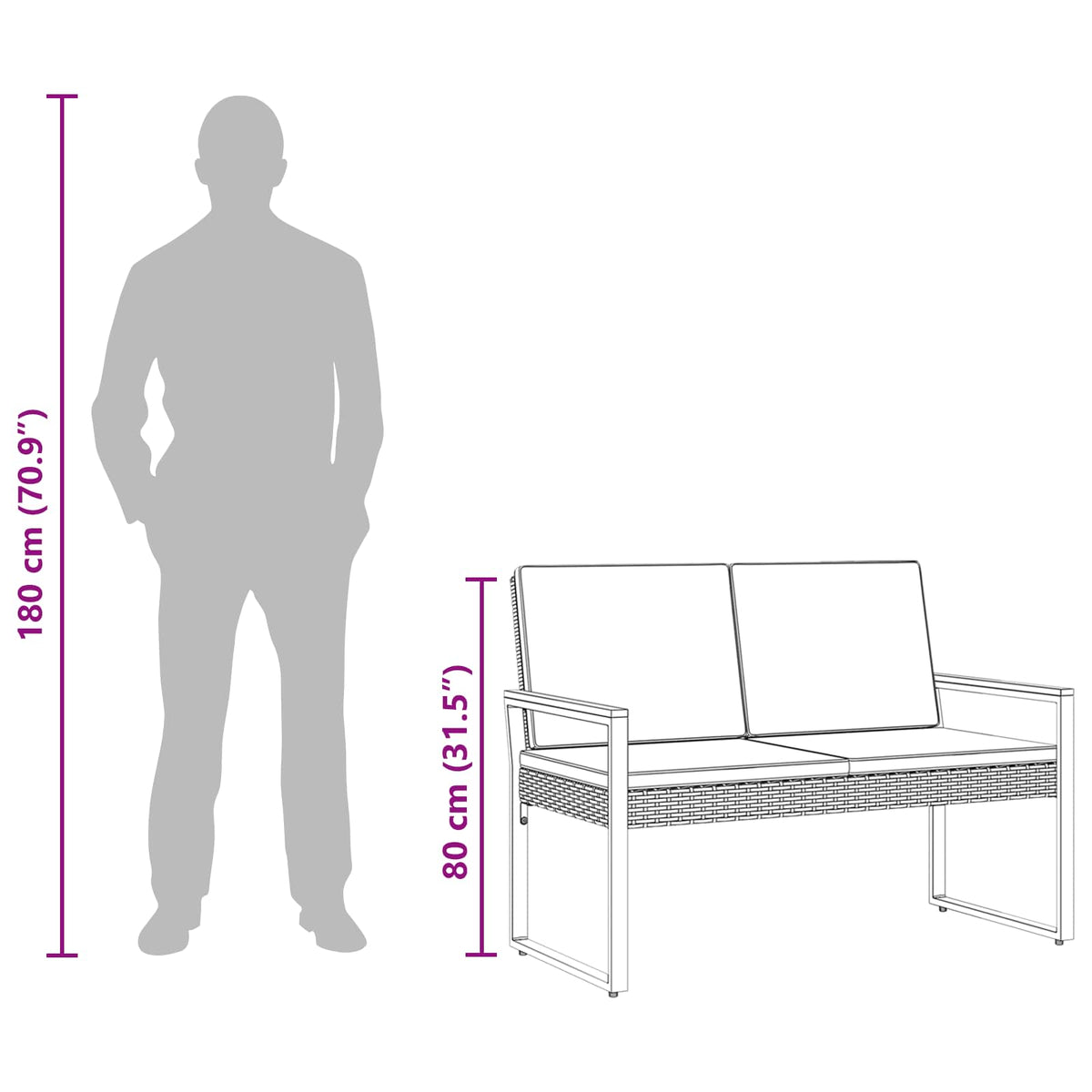 Banco De Exterior 2 -Seater 107 X 61 X 80 Cm Ratán Sintético
