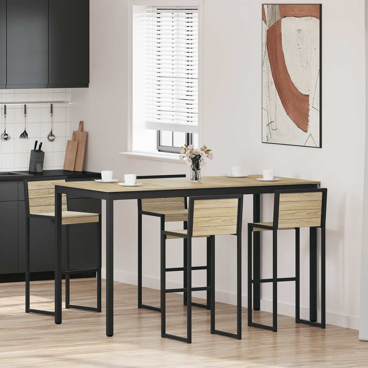 Mesa De Barra De Pie Madera De Ingeniería Cuadrado