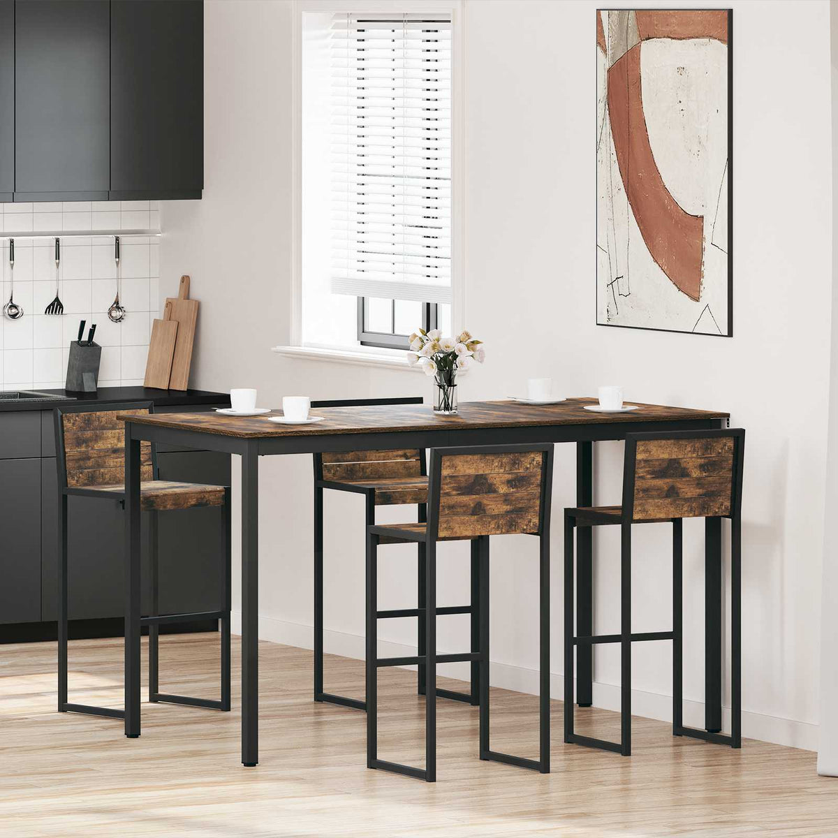 Mesa De Barra De Pie Madera De Ingeniería Cuadrado