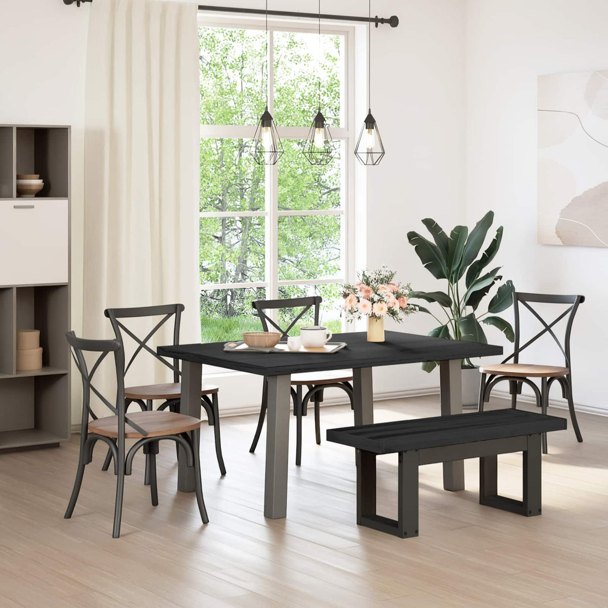 Banco Comedor Noain Patas Forma X Madera Maciza Pino