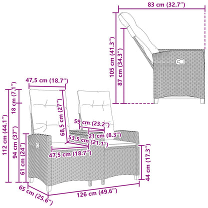 Banco Reclinable Con Mesa 2 -Seater 126 X 65 X 112 Cm
