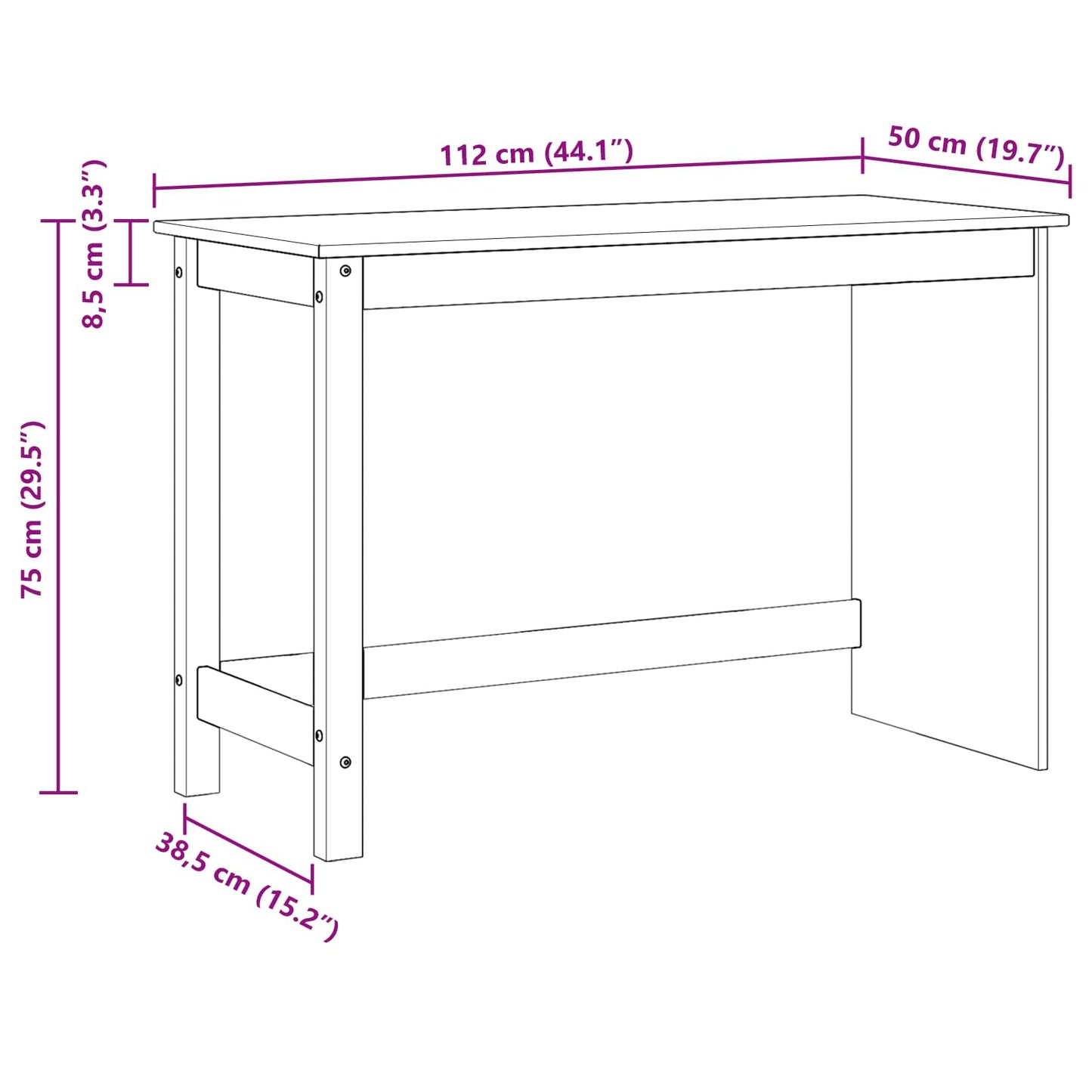 Escritorio 112 X 50 X 75 Cm Madera De Pino Macizo