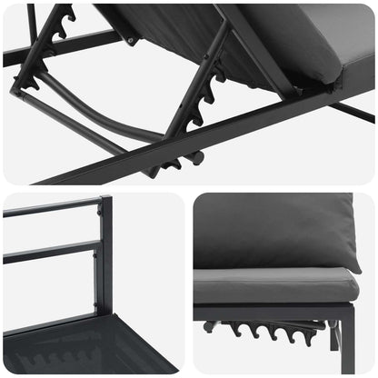 Tumbona De Sol Para 3 Personas Negro 200 X 62 X 59,5 Cm