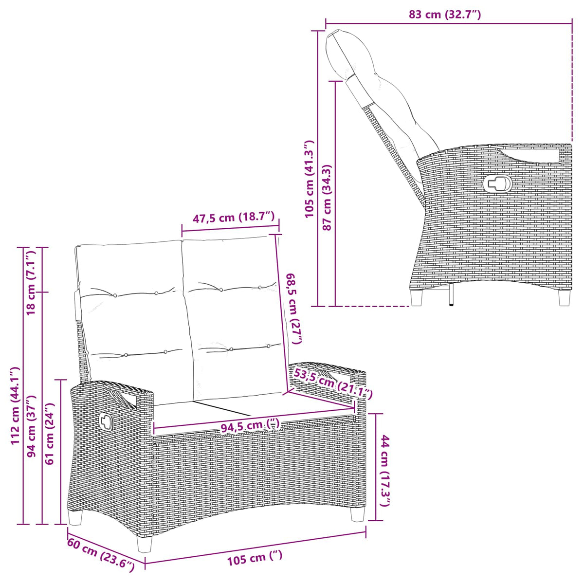 Banco De Jardín Con Almohada 105 X 60 X 112 Cm Acero