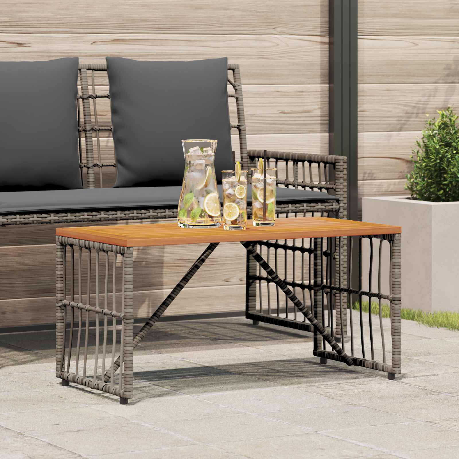 Mesa De Exterior 80 X 40 X 40 Cm Acero Y Poliratán