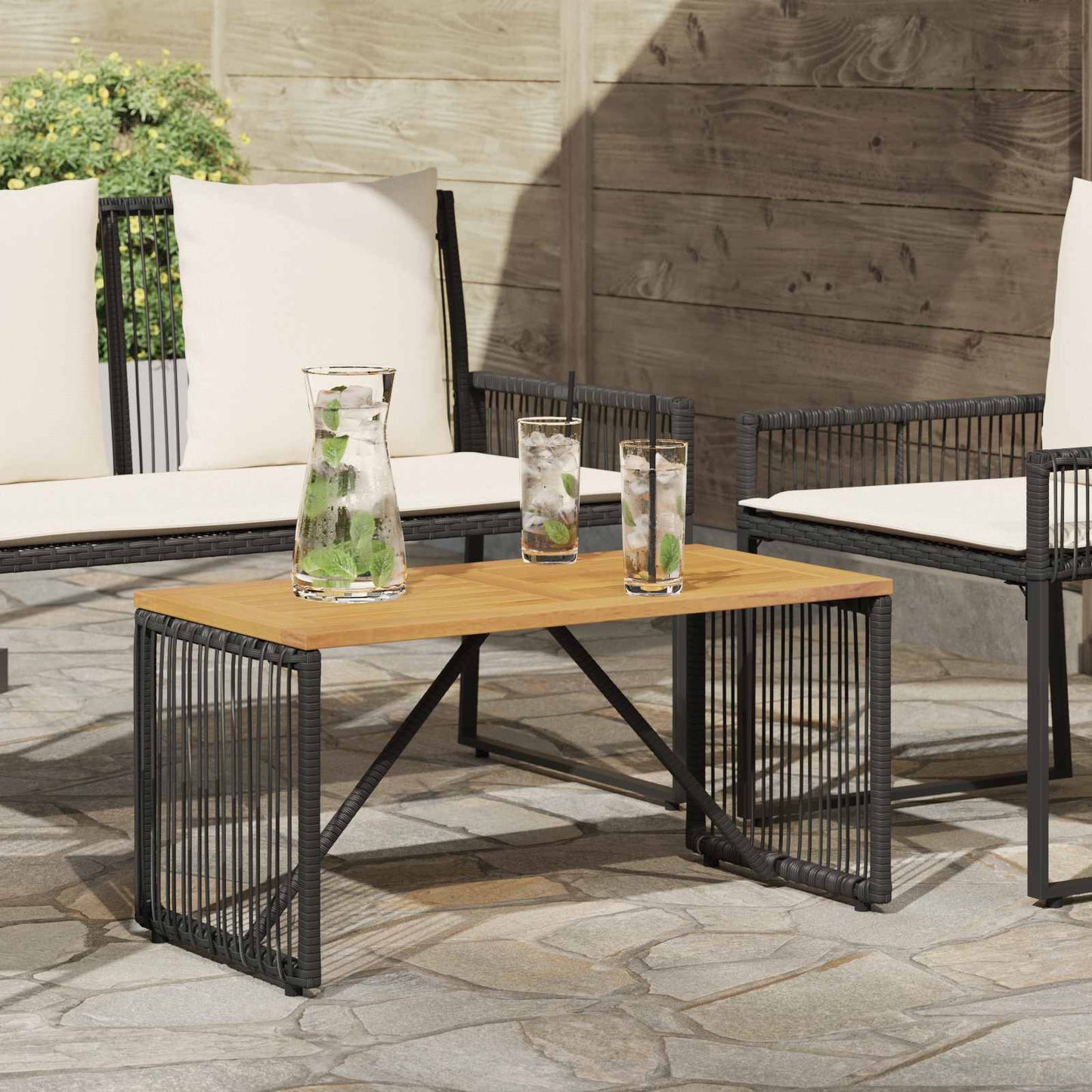 Mesa De Exterior Y Marrón 80 X 40 X 40 Cm Ratán Sintético