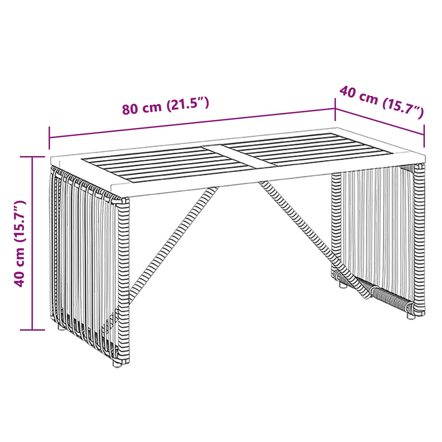Mesa De Exterior Y Marrón 80 X 40 X 40 Cm Ratán Sintético