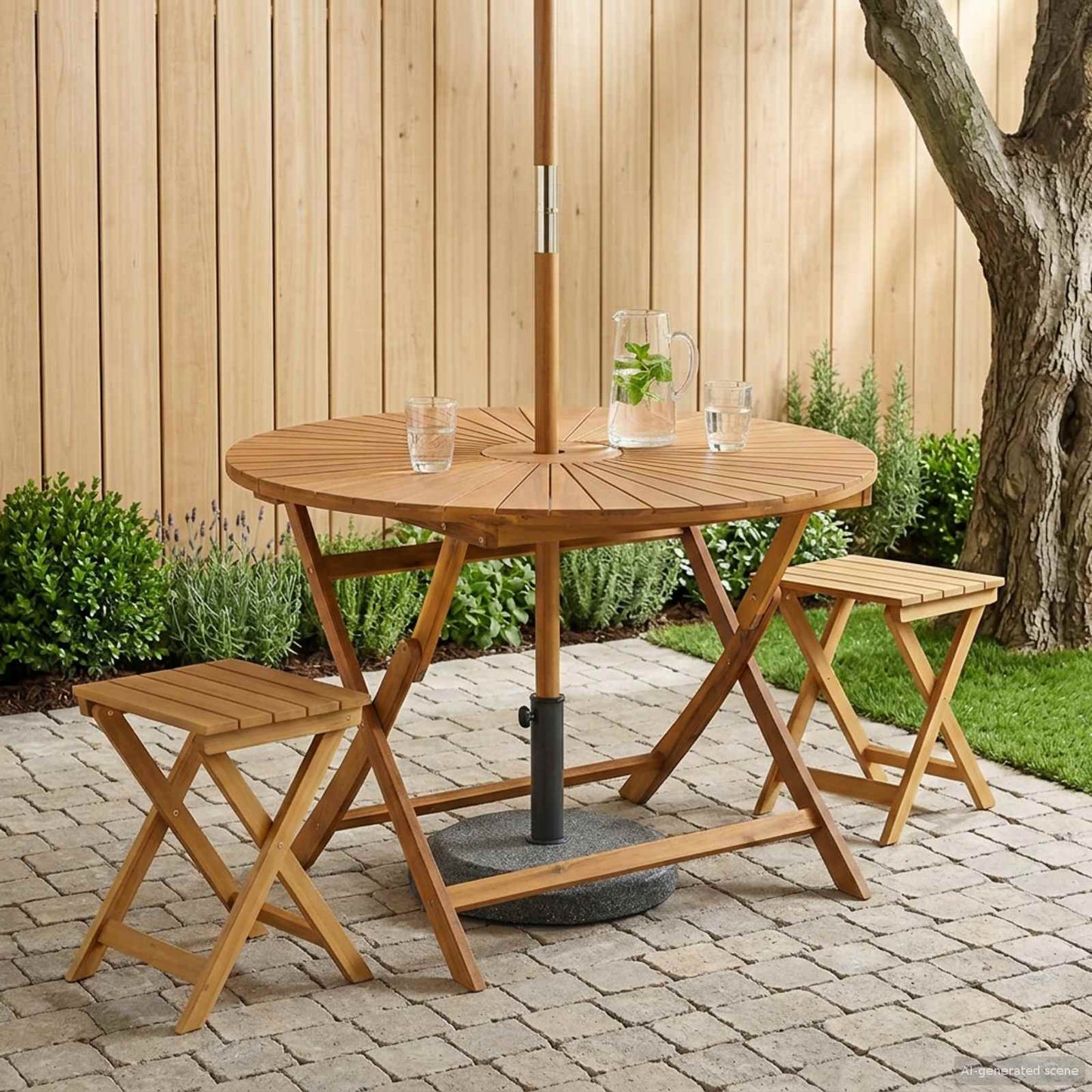 Mesa De Jardín Plegable Natural Ø110 X 75 Cm