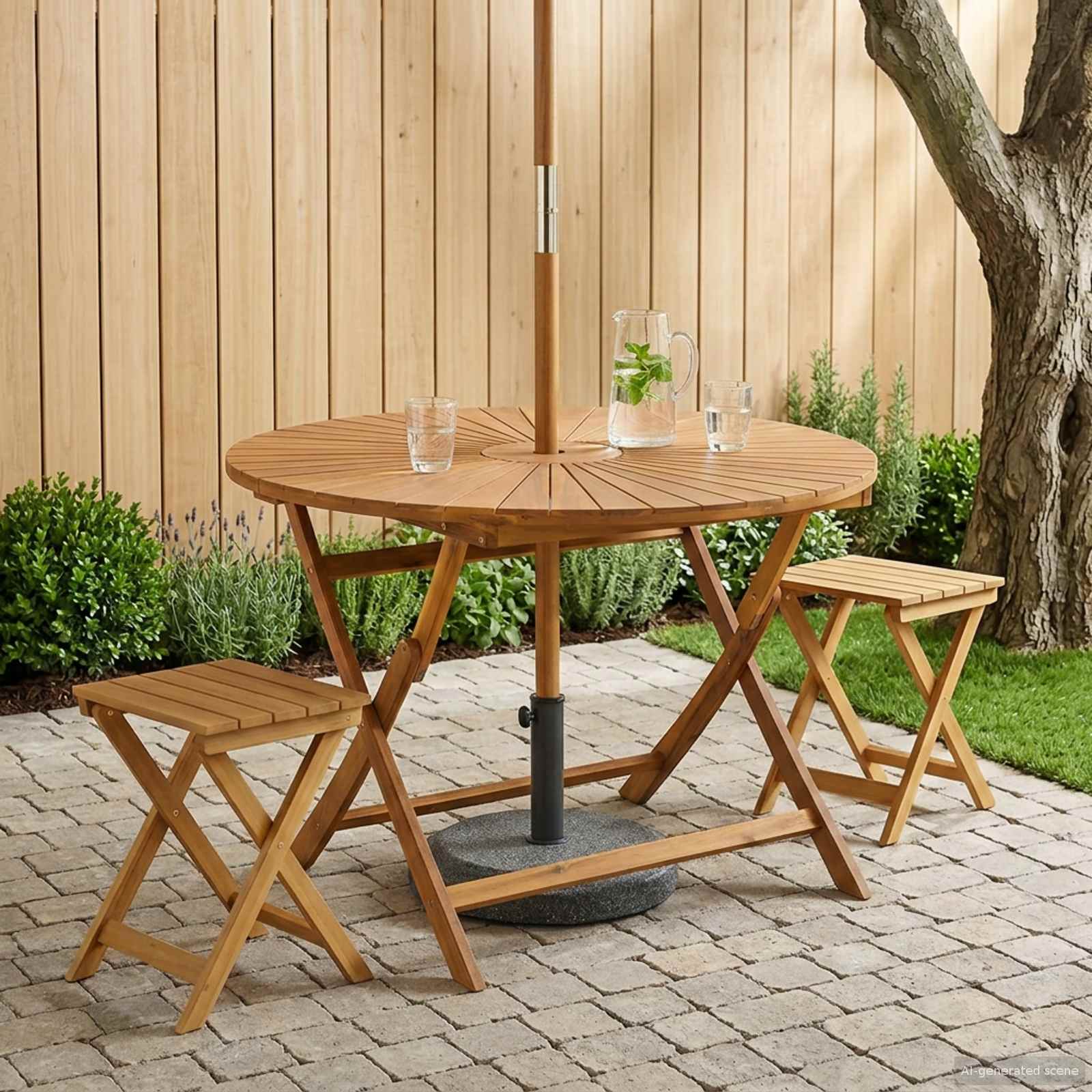 Mesa De Jardín Plegable Natural Ø110 X 75 Cm