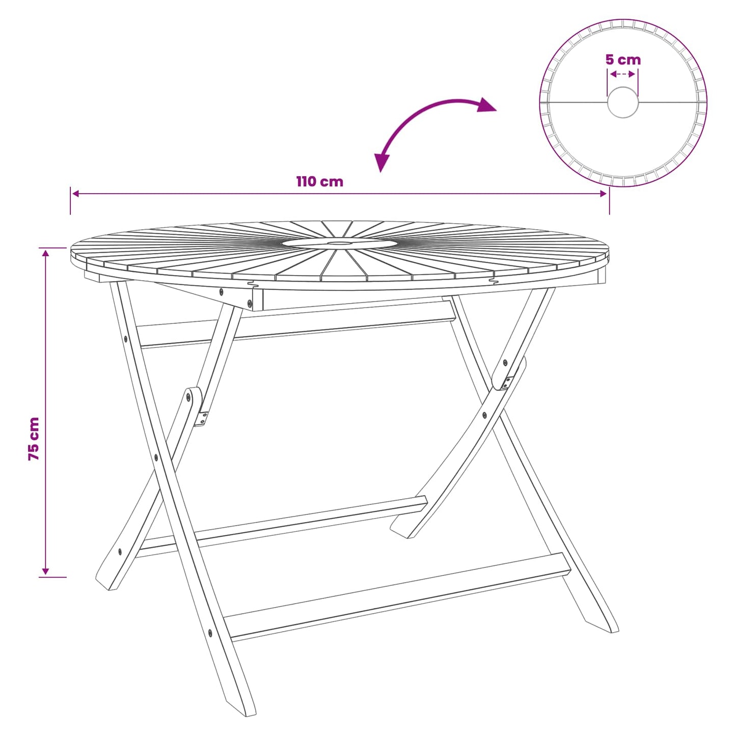 Mesa De Jardín Plegable Natural Ø110 X 75 Cm
