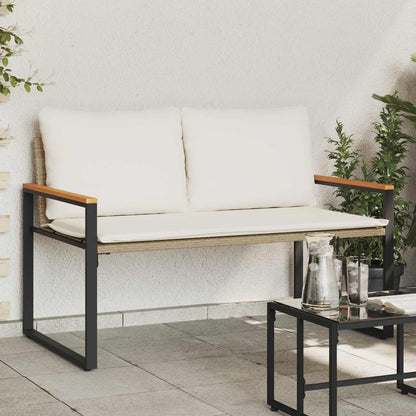 Banco Con Cojín Beige Y Crema 115 X 65 X 72 Cm Ratán