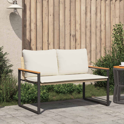 Banco Con Cojín Beige Y Crema 115 X 65 X 72 Cm Ratán