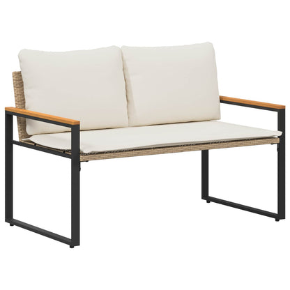 Banco Con Cojín Beige Y Crema 115 X 65 X 72 Cm Ratán
