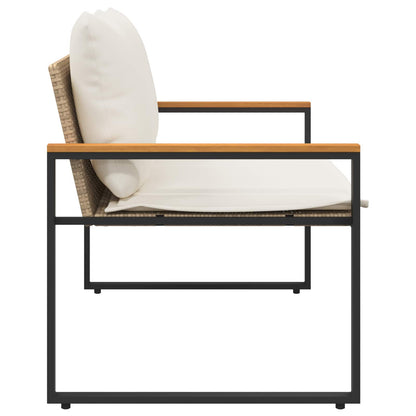 Banco Con Cojín Beige Y Crema 115 X 65 X 72 Cm Ratán
