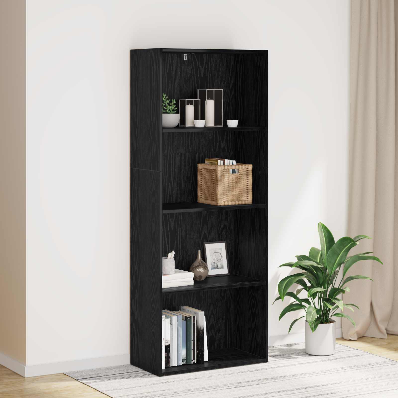 Estantería De 5 Niveles Madera Contrachapada Blanca 80X30X189Cm