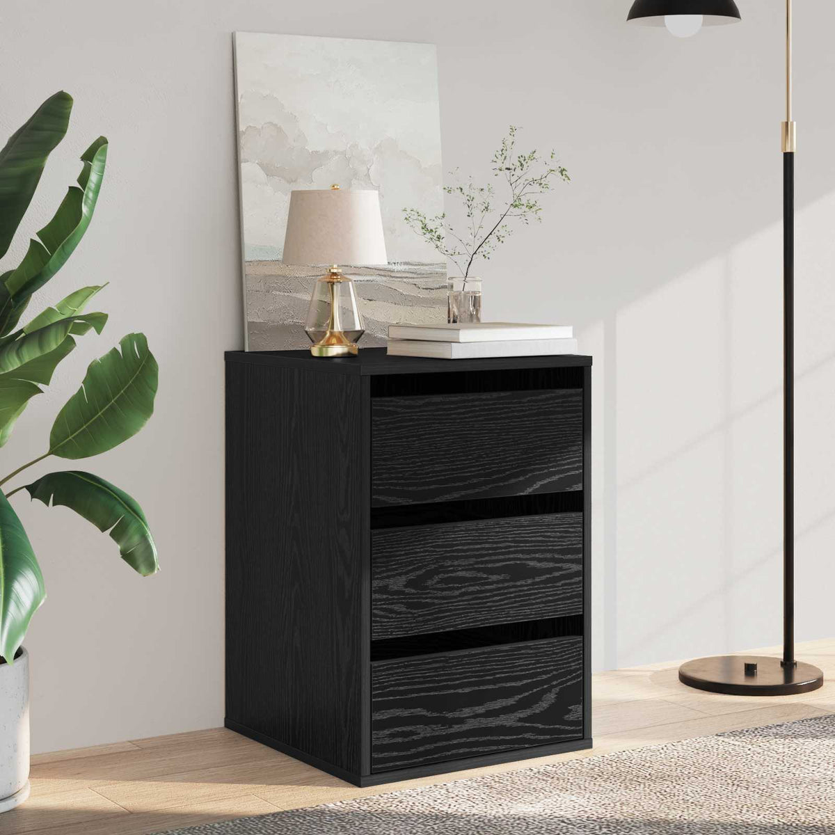 Cajonera 3-Cajón Negro Madera De Ingeniería