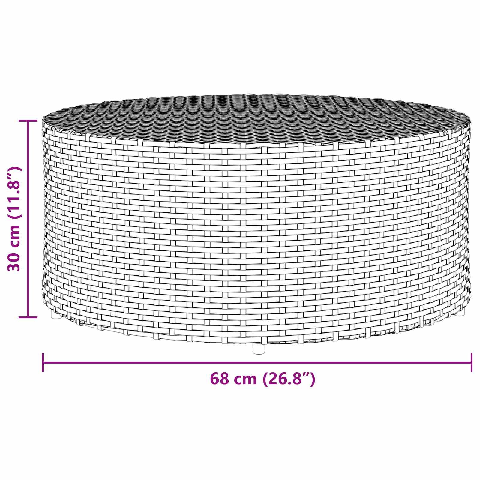 Mesa De Café Para Exterior Ø 68 X 30 Cm Ratán Sintético