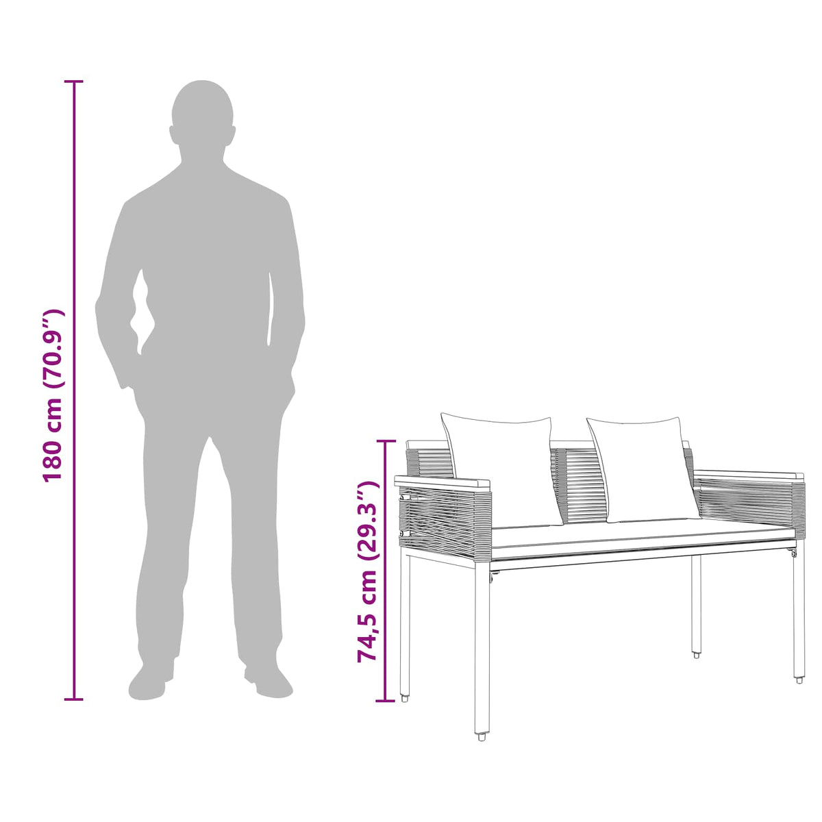 Banco De Exterior 2 -Seater 117 X 54 X 74.5 Cm Ratán Sintético