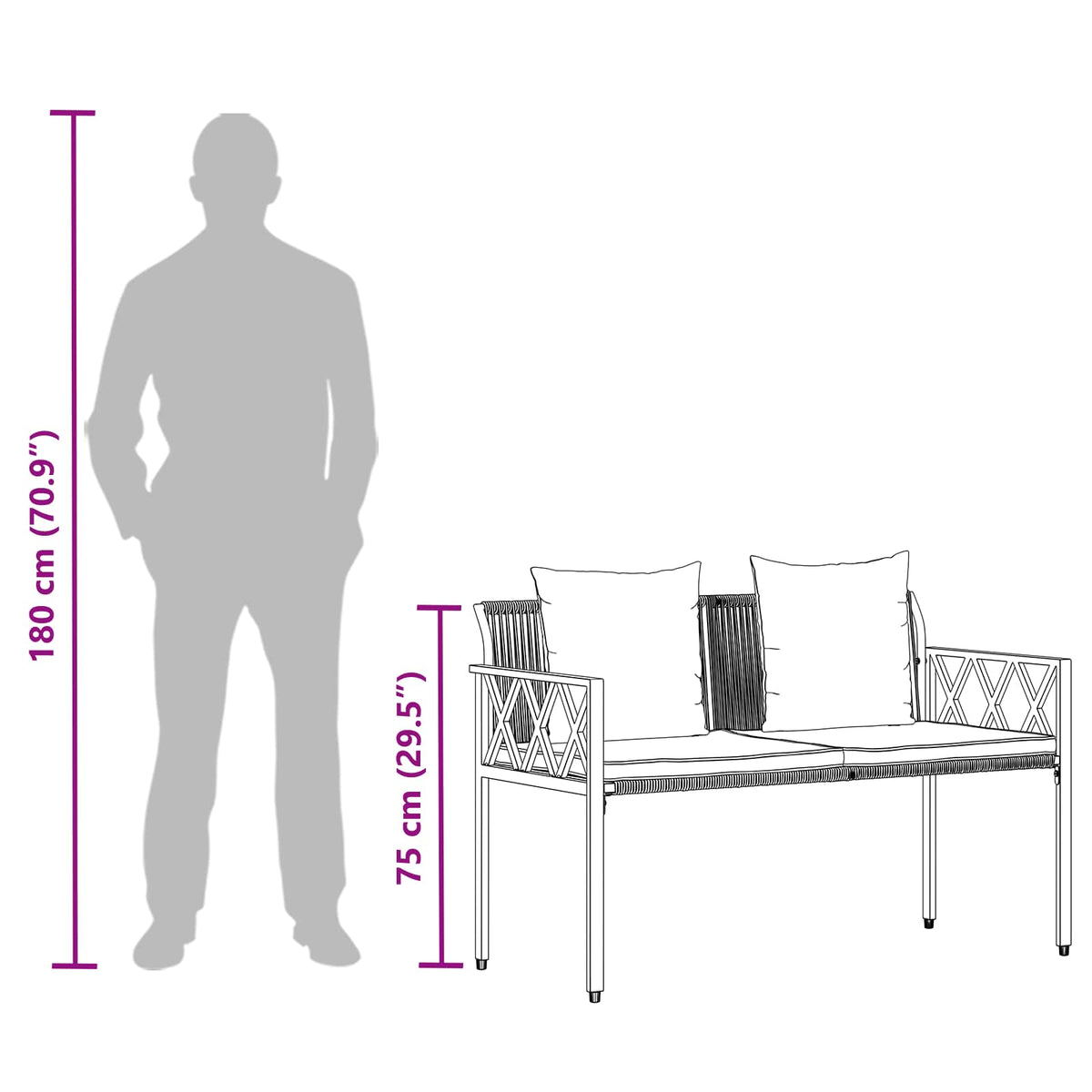 Bancos De Exterior 2 -Seater 116 X 56 X 75 Cm Ratán Sintético