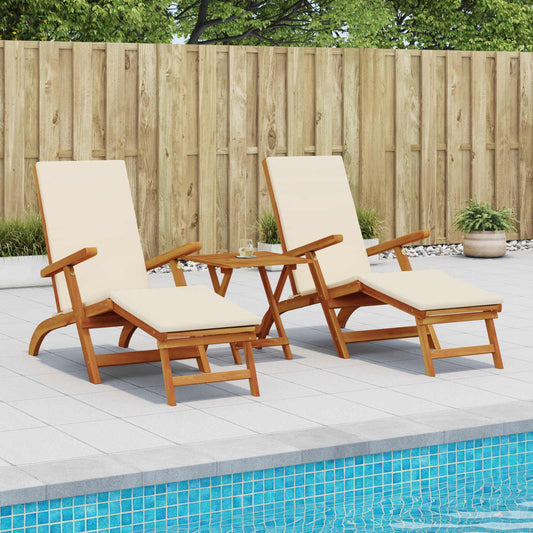 Recliner Y Tumbona Plegable 3 Pcs Madera De Acacia Sólida