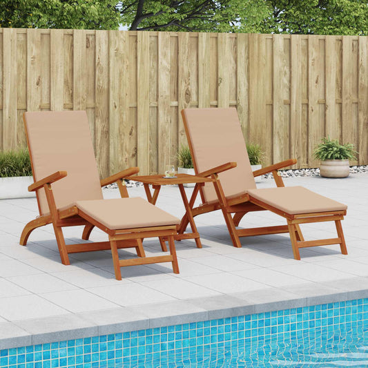 Recliner Y Tumbona Plegable 3 Pcs Madera De Acacia Sólida