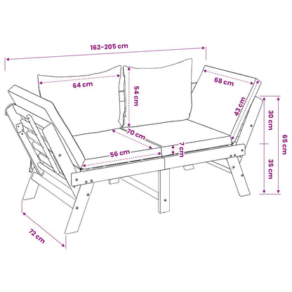 Banco De Jardín 3 En 1 Con Cojines Madera De Acacia Sólida