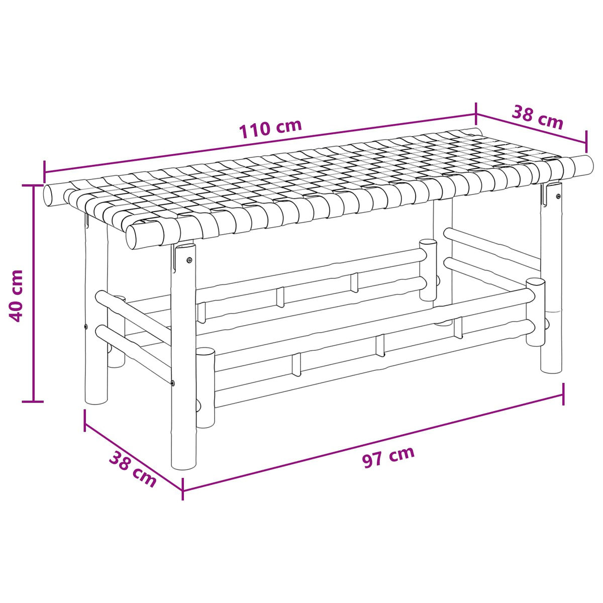 Banco De Jardín 110 X 38 X 40 Cm Bambú Natural Rectangular