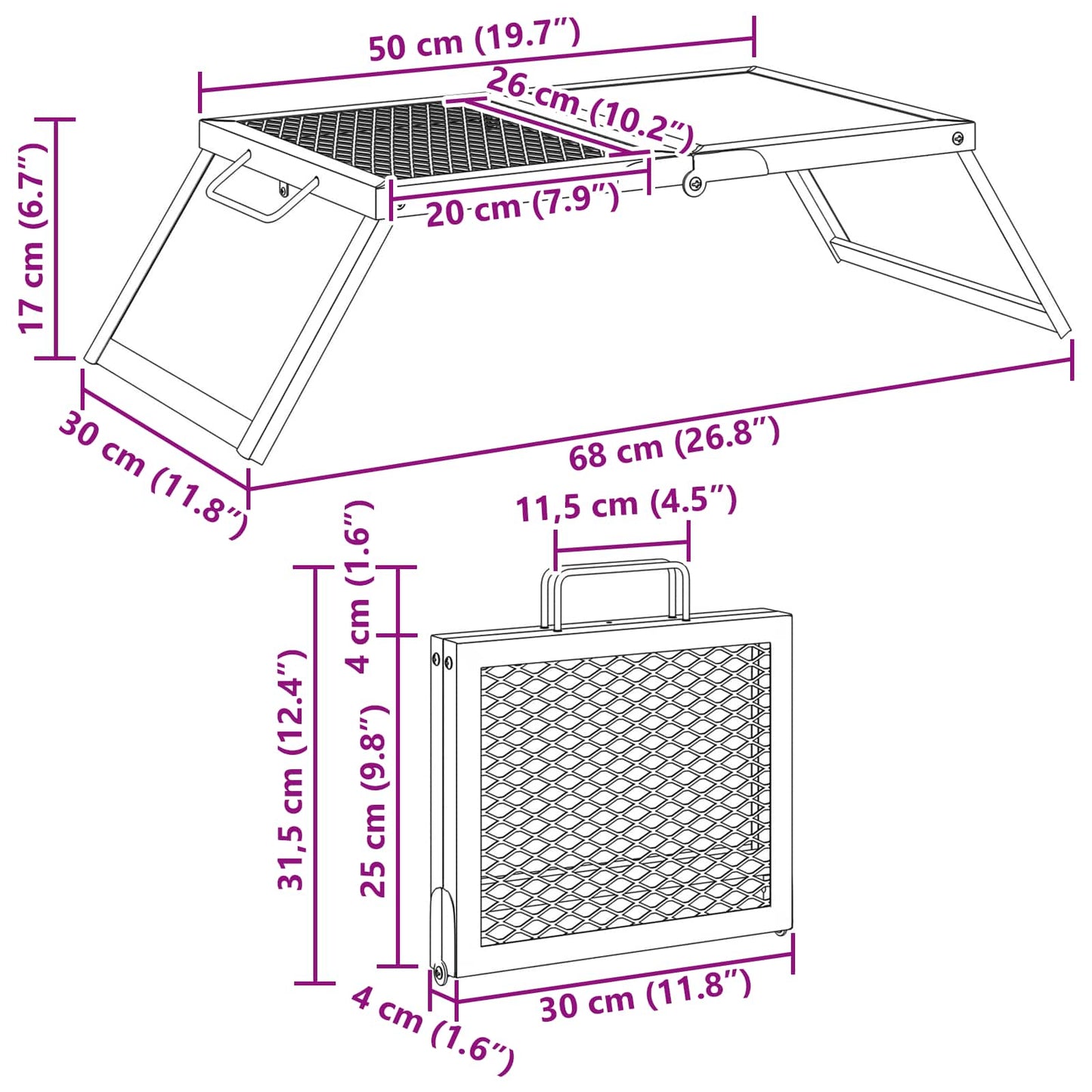 Parrilla De Camping Plegable Negro 31,5 X 26,5 X 4 Cm