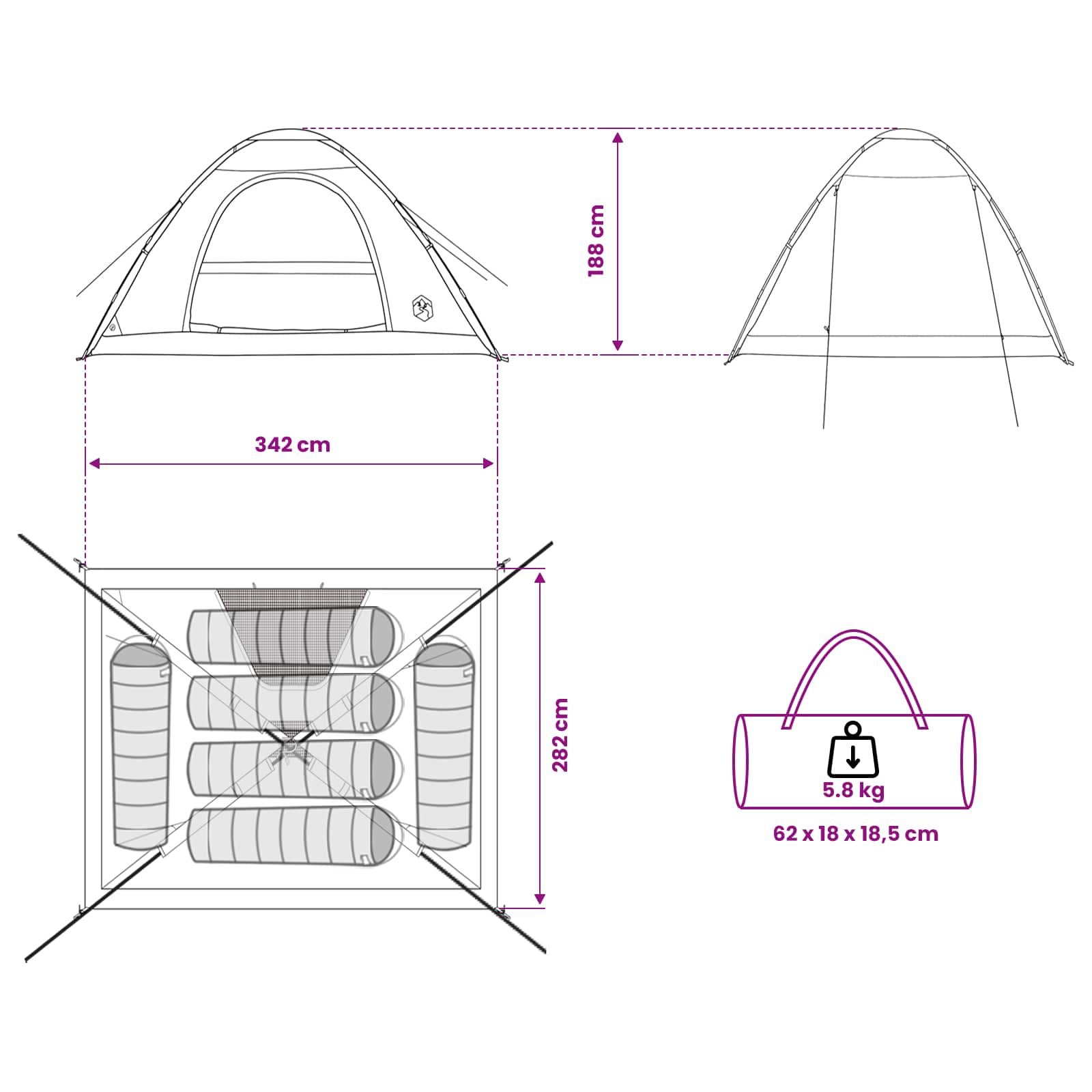 Tienda De Camping Con Techo Verde 335 X 275 X 180 Cm