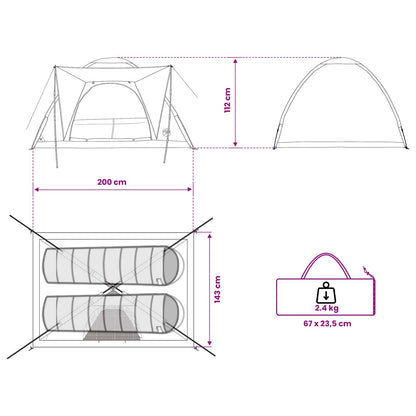 Tienda De Camping Con Techo Verde 2 Personas Poliéster Y Acero