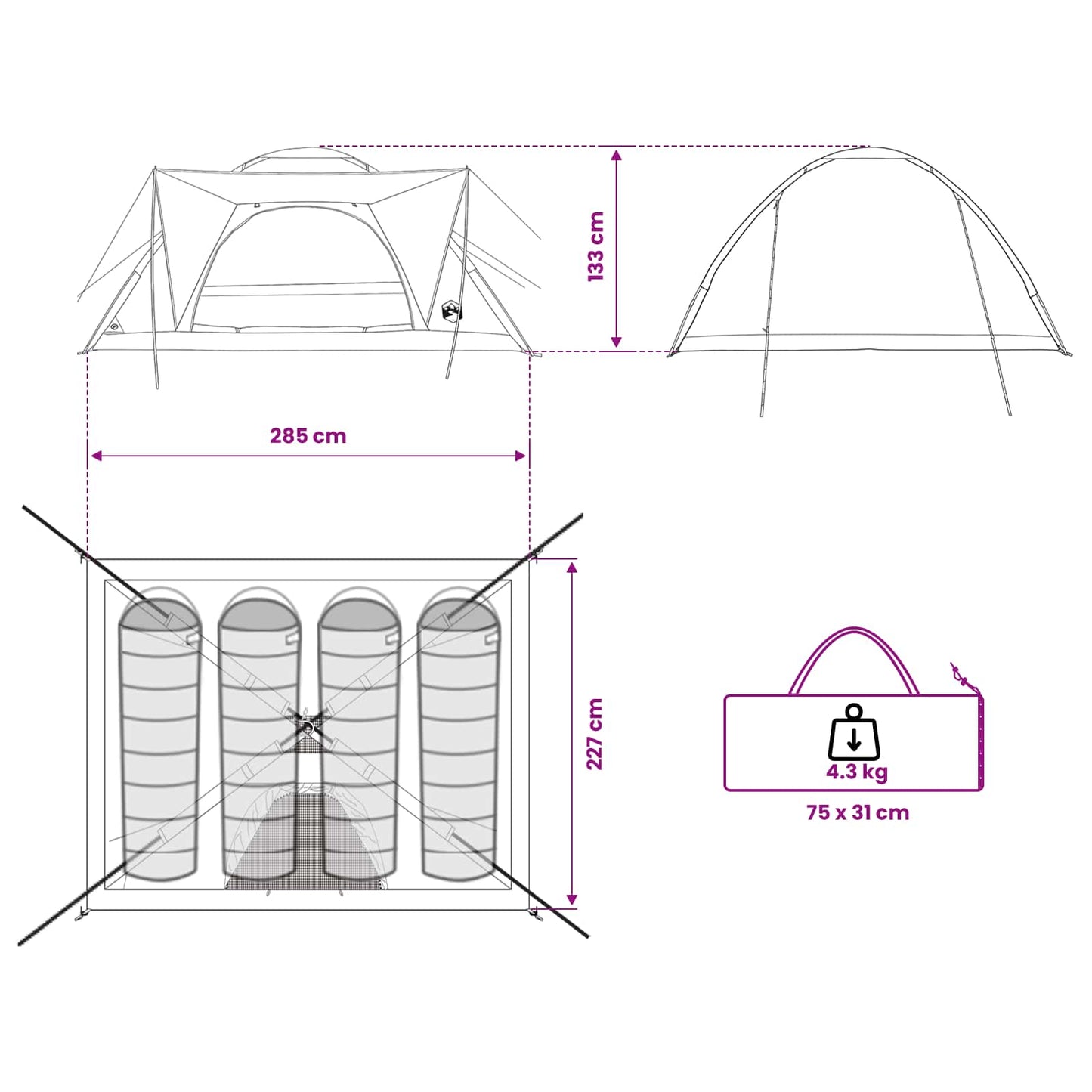 Tienda De Camping Con Techo Verde Militar 275 X 215 X 125 Cm