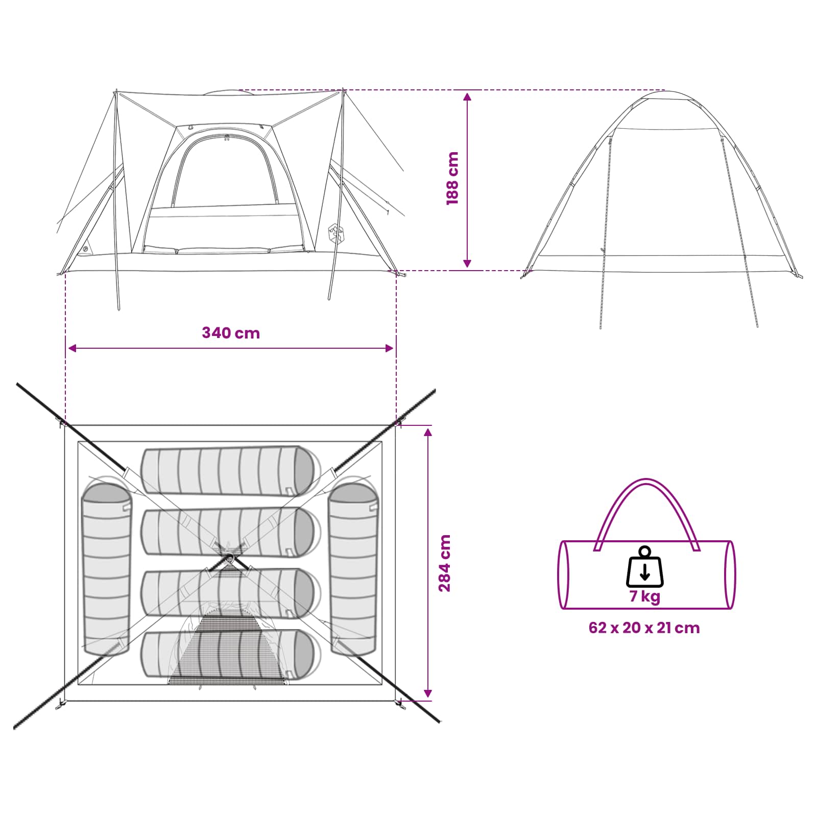 Tienda De Camping Con Techo Verde 6 Personas Poliéster Y Acero