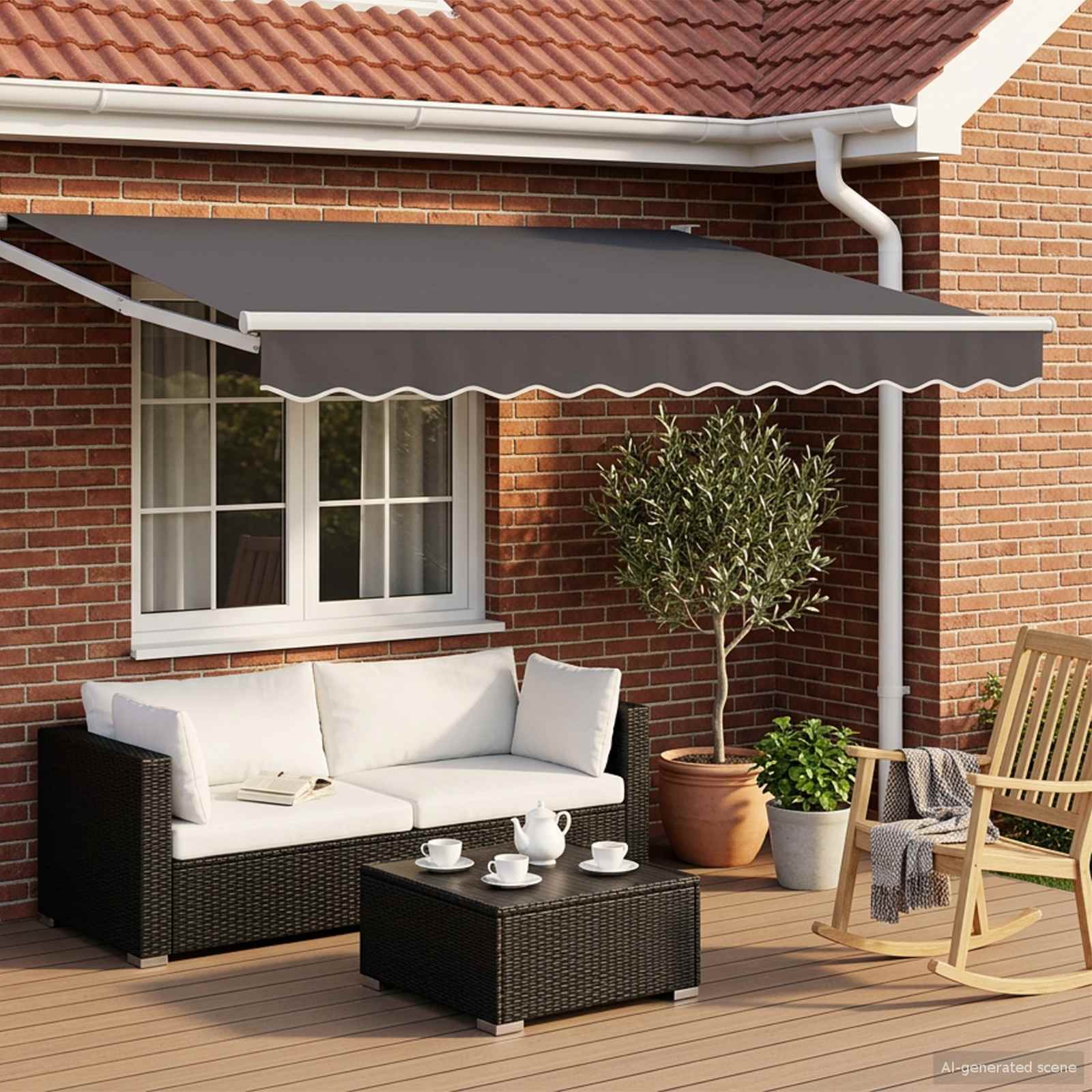 Toldo Retráctil Aluminio Y Tela Gris Antracita
