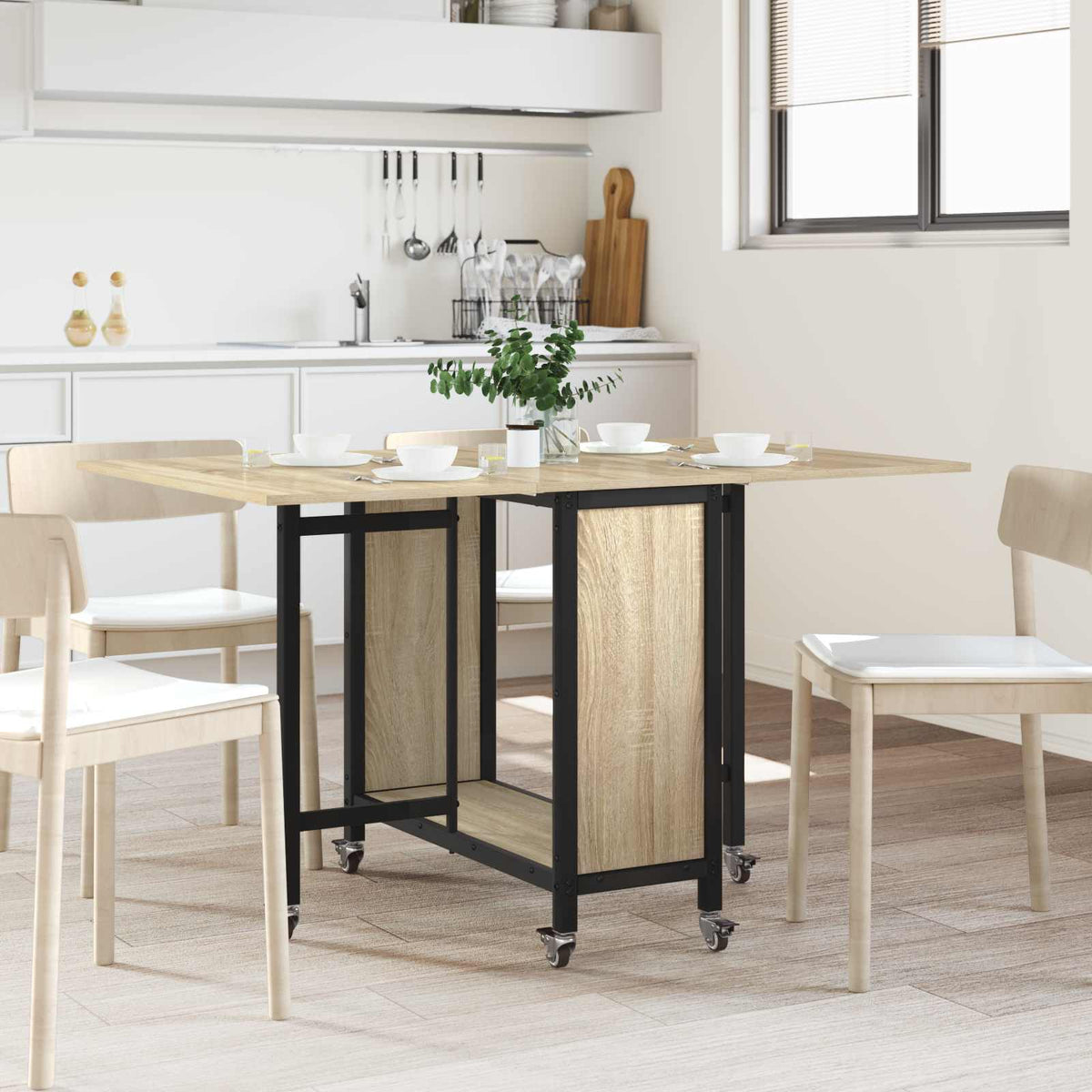 Mesa De Comedor Plegable Con Ruedas 130 X 80 X 76,5 Cm Acero Pb