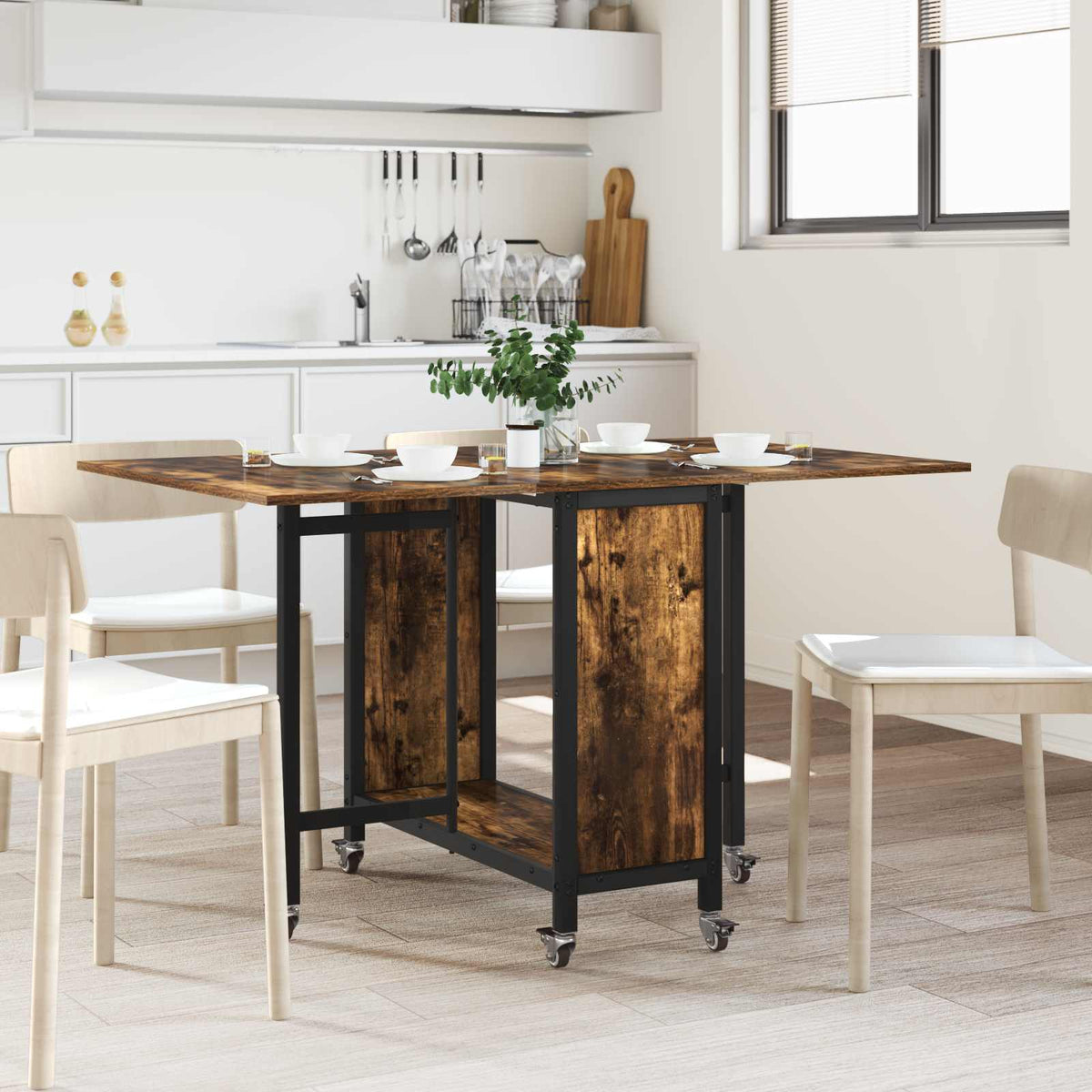 Mesa De Comedor Plegable Con Ruedas 130 X 80 X 76,5 Cm Acero Pb