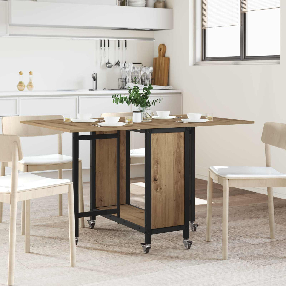 Mesa De Comedor Plegable Con Ruedas 130 X 80 X 76,5 Cm Acero Pb